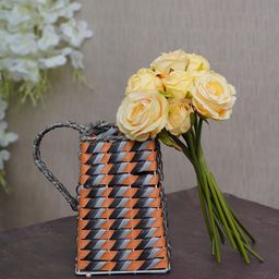 TIED RIBBONS Set Of 12 Yellow & Green Artificial Rose Flower Plants With Vase-29
