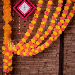 BS AMOR Set Of 5 Pink & Yellow Artificial Marigold Flower Garlands-28