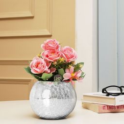 BS AMOR Pink & Green Artificial Rose & Bonsai Flower Plant With Glass Vase-17