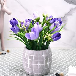 TAYHAA Purple & Green Tulip Artificial Flower With Pot-11