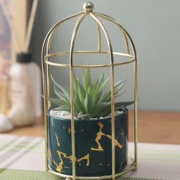 House Of Accessories Teal Green & Black Solid Artificial Plant With Pot-16