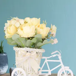 Kuber Industries Green & Yellow Artificial Dahlia Flower Plant With Designer Pot-15