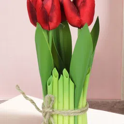 TIED RIBBONS Red & Green Tulip Artificial Flowers And Plant-9