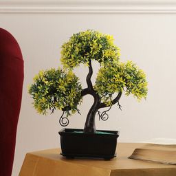 FOLIYAJ Yellow & Black Artificial Bonsai & Small Leaves With Pot-picture-18