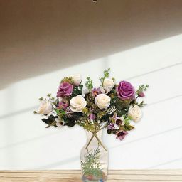ARTSY Purple White 2 Pieces Artificial Rose Flowers Bunch-40
