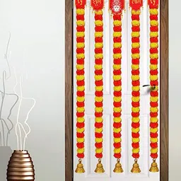 BS AMOR Orange & Yellow 5-Pieces Hanging Marigold Garland Artificial Flowers-22