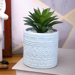 TAYHAA Green & Blue Aloe Vera Artificial Plant With Ceramic Pot-22