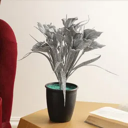 FOLIYAJ Silver-Colored Spray Painted Tulip Artificial Plant With Pot-5