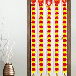 BS AMOR Red & Yellow 5-Pieces Hanging Marigold Garland Artificial Flowers-37