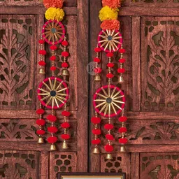 BS AMOR Red & Orange Coloured 2 Pieces Marigold Fluffy Artificial Creeper Bail-13