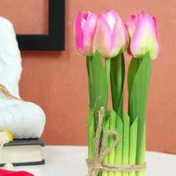 TIED RIBBONS Pink & Green Tulip Artificial Flower-27