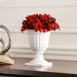 FOLIYAJ Red & White Foliyaj Artificial Flower & Plant With Pedestal Pot-2