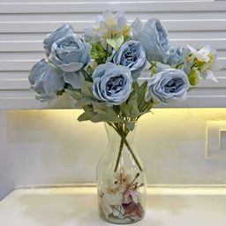 ARTSY Blue & Green 2 Pieces Rose Non Hanging Artificial Flowers-17