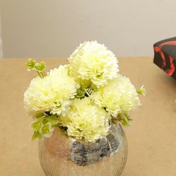 BS AMOR Off White Dahlia Artificial Flowers With Glass Vase-56