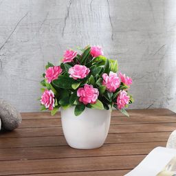 FOLIYAJ Pink & Green Roses Artificial Plant With Pot-22