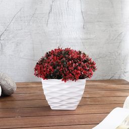FOLIYAJ Red & White Artificial Plant With Leaves & Pot-41