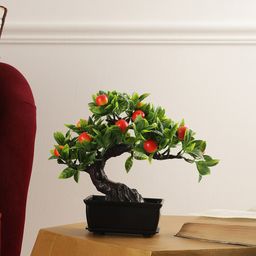 FOLIYAJ Green & Black Apple Bonsai Tree Artificial Plant With Pot-11