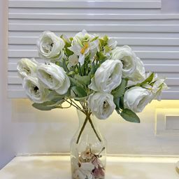 ARTSY White & Green 2 Pieces Rose Artificial Flowers-18
