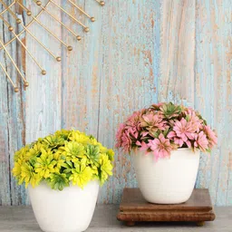 FOLIYAJ Set of 2 Artificial Gerba Flowers and Plants with Pot-34