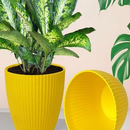 Kuber Industries Yellow 4 Pieces Textured Planters-70