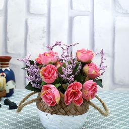 TAYHAA Pink Rose Artificial Plant With Pot-image-62