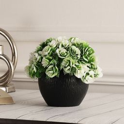 FOLIYAJ  Green & White Artificial Rose Flowers With Pot-21