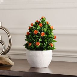 FOLIYAJ Green & Orange Coloured Roses Artificial Flowers & Leaves Plants With Pot-22