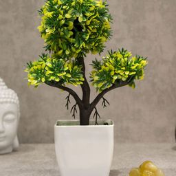 AMFLIX Yellow Artificial Bonsai Plant With Pot-17
