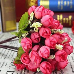 Homesake Red & Green 2 Pieces UV-Resistant Faux Rose Flower-9