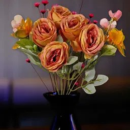ARTSY Orange & Green Rose Non Hanging Artificial Flower-18