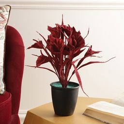 FOLIYAJ Red & Black Spray Painted Artificial Tulip Plant With Pot-4