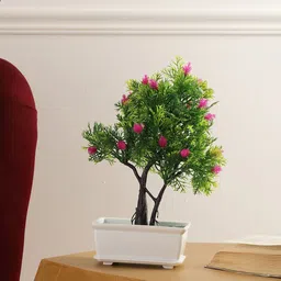 FOLIYAJ Green & White Bonsai Tree Artificial Plants With  Pot-7