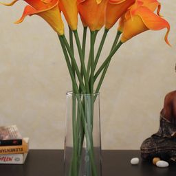 TIED RIBBONS Orange & Green Artificial Calla Lily Flowers Sticks With Vase-39