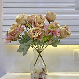 ARTSY Peach & Green 2 Pieces Rose Non Hanging Artificial Flowers-16