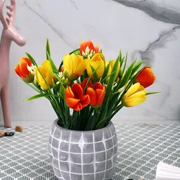 TAYHAA Yellow Tulip Artificial Plant With Pot-image-60