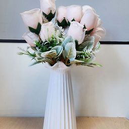 Art Street Pink & Green 7 Pieces Artificial Rose Small Bud Silk Flowers Bouquet-6