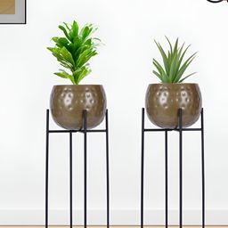 Homesake Black Set Of 2 Metal Planters with Stands-19