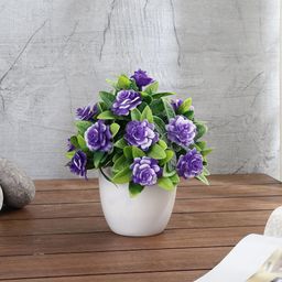 FOLIYAJ Green & Purple Artificial Plant With Large Roses & Pot-7