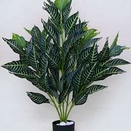 Blooming Floret Green Veined Croton Artificial Plant With Pot-56