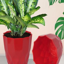 Kuber Industries Red 4 Pcs Textured Planters-30