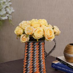 TIED RIBBONS Set Of 12 Yellow & Green Artificial Rose Flower Plants With Vase image 5