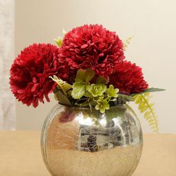 BS AMOR Red Dahila Artificial Flowers With Pot image 2