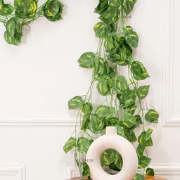 BS AMOR Set Of 6 Green Strings Artificial Money Plant Creepers With Leaves image 3