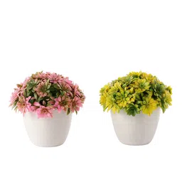 FOLIYAJ Set of 2 Artificial Gerba Flowers and Plants with Pot image 4