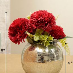 BS AMOR Red Dahila Artificial Flowers With Pot image 3