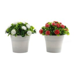 FOLIYAJ Set Of 2 White & Red Gerbas Artificial Plant With Pot image 3