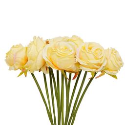 TIED RIBBONS Set Of 12 Yellow & Green Artificial Rose Flower Plants With Vase image 4