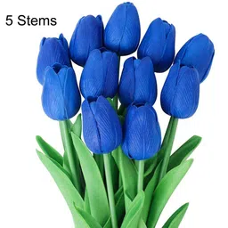 TIED RIBBONS Set of 5 Blue & Green Artificial Tulip Flower Sticks With Glass Vase image 4