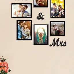 Art Street Set of 6 Black Solid Photoframes with Mr. & Mrs. MDF Plaque-27