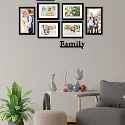 RANDOM Set Of 6 Black Individual Photo Frames With Love & Family Plaque-25